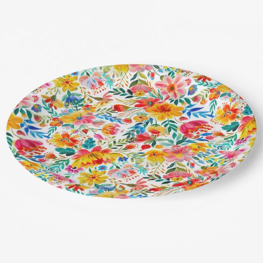 Floral Fiesta Baby Dusche Pappteller (Schrägansicht)