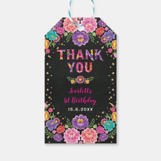 Floral Fiesta Birthday Little Senorita Vielen Dank Geschenkanhänger (Vorderseite)