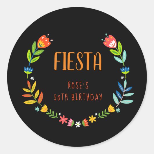 Floral Fiesta Birthday Runder Aufkleber (Vorderseite)