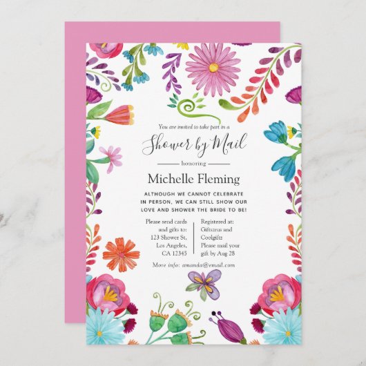 Floral Fiesta Bridal oder Babydusche per Mail Einladung (Vorne/Hinten)