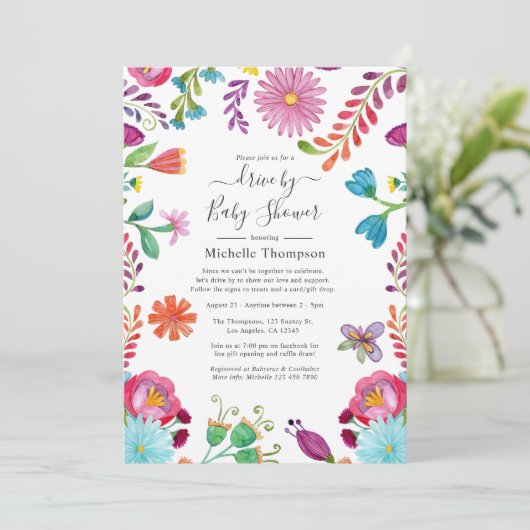 Floral Fiesta Drive by Bridal oder Babydusche Einladung (Stehend Vorderseite)