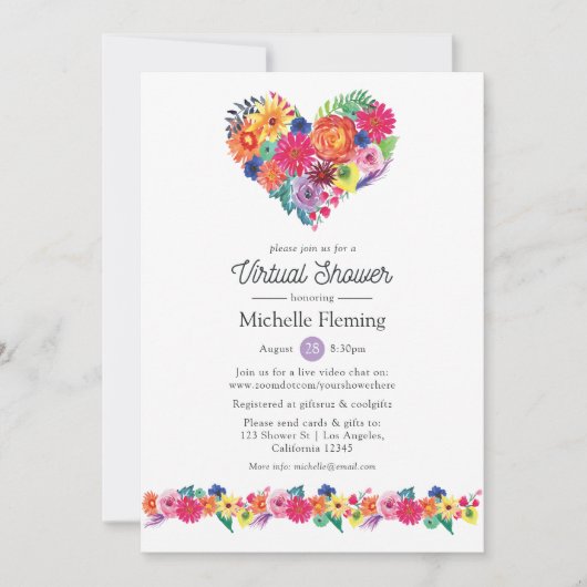 Floral Fiesta Virtual Baby oder Brautparty Einladung (Vorderseite)