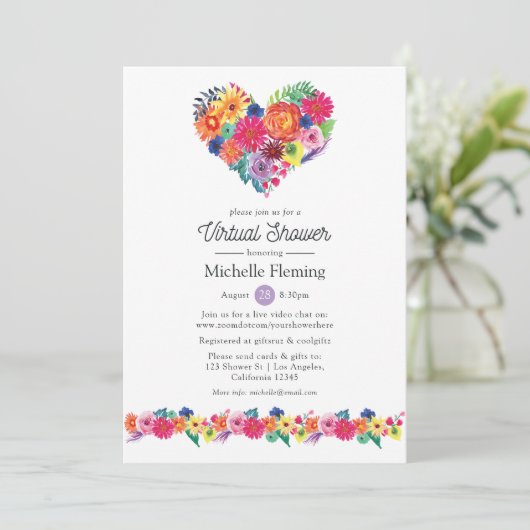 Floral Fiesta Virtual Baby oder Brautparty Einladung (Stehend Vorderseite)