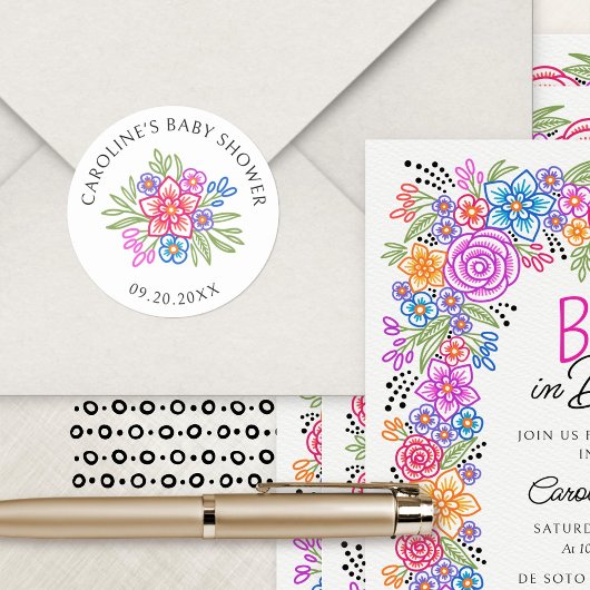 Floral Fiesta Vivid Babydusche Runder Aufkleber