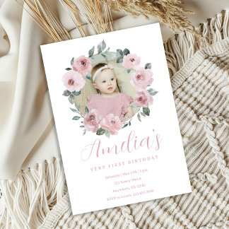 Floral First Birthday Invitation Einladung