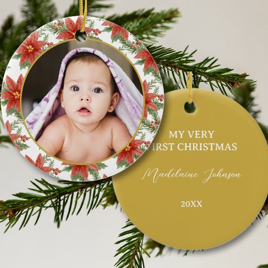 Floral First Christmas Foto Geschenk Keramik Ornament