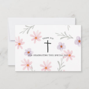 Floral First Communion Girl Dankeskarte
