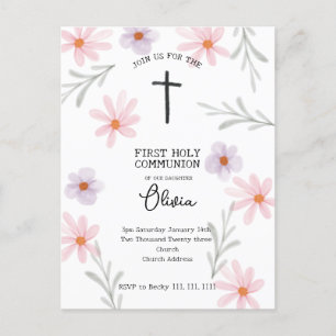 Floral First Communion Girl Postkarte