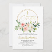 Floral First Heilige Kommunion Einladung (Vorderseite)