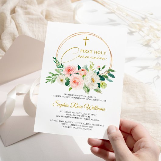 Floral First Heilige Kommunion Einladung