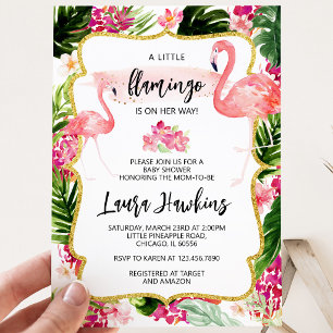 Floral Flamingo Baby Dusche Einladung
