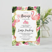 Floral Flamingo Baby Dusche Einladung (Stehend Vorderseite)