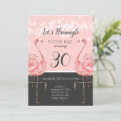 Floral Flamingo Birthday Einladung | Rose Gold (Stehend Vorderseite)