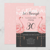 Floral Flamingo Birthday Einladung | Rose Gold (Vorne/Hinten)