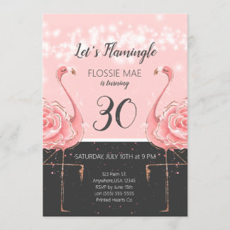 Floral Flamingo Birthday Einladung | Rose Gold
