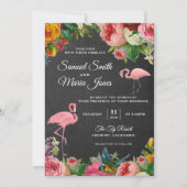 Floral Flamingo Chalkboard Hochzeit Einladung (Vorderseite)