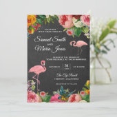 Floral Flamingo Chalkboard Hochzeit Einladung (Stehend Vorderseite)