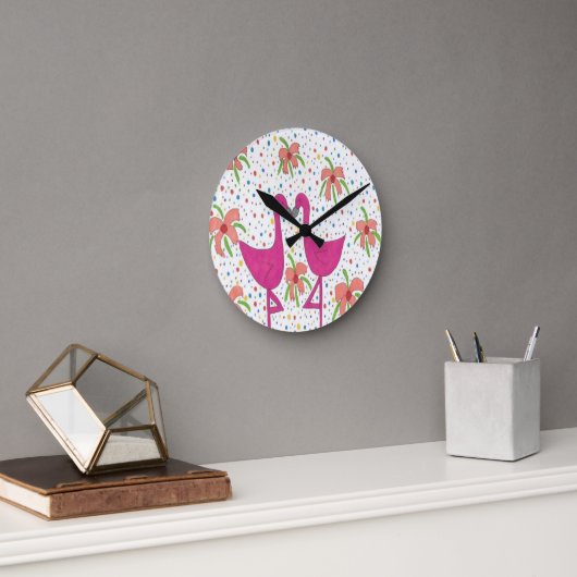 Floral Flamingo Fiesta Runde Wanduhr (Büro)