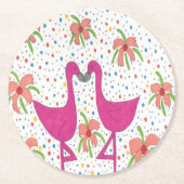 Floral Flamingo Fiesta Runder Pappuntersetzer (Vorderseite)