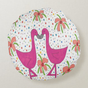 Floral Flamingo Fiesta Rundes Kissen