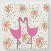 Floral Flamingo Fiesta Steinuntersetzer (Vorderseite)
