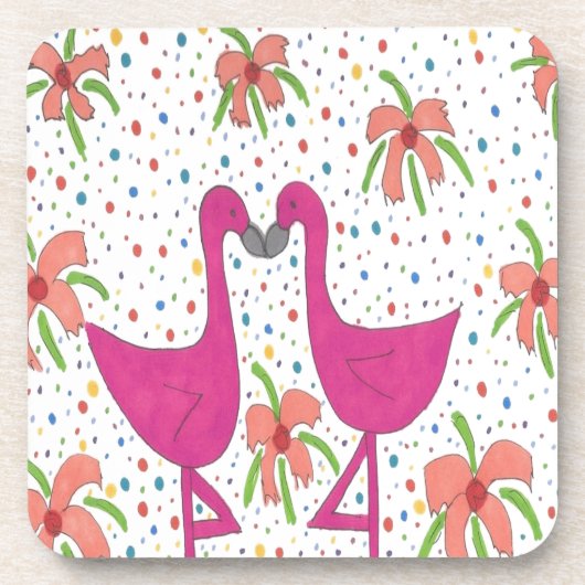 Floral Flamingo Fiesta Untersetzer (Vorderseite)