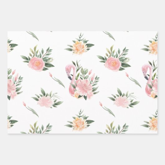 Floral Flamingo Muster Geschenkpapier Set (Vorderseite 3)