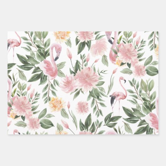 Floral Flamingo Muster Geschenkpapier Set (Vorderseite)