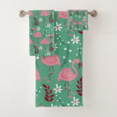 Floral Flamingo nahtloses Muster rosa grün Badhandtuch Set (Insitu)