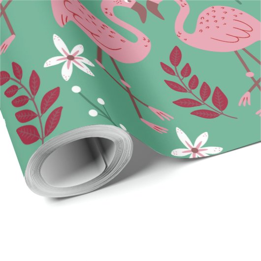 Floral Flamingo nahtloses Muster rosa grün Geschenkpapier (Rolleneckpunkt)