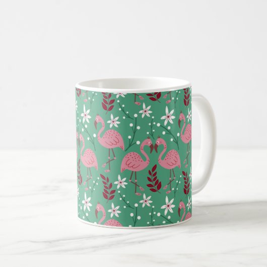 Floral Flamingo nahtloses Muster rosa grün Kaffeetasse (VorderseiteRechts)