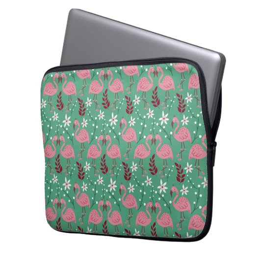 Floral Flamingo nahtloses Muster rosa grün Laptopschutzhülle (Vorderseite Links)
