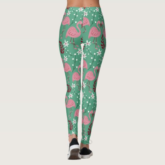 Floral Flamingo nahtloses Muster rosa grün Leggings (Rückseite)