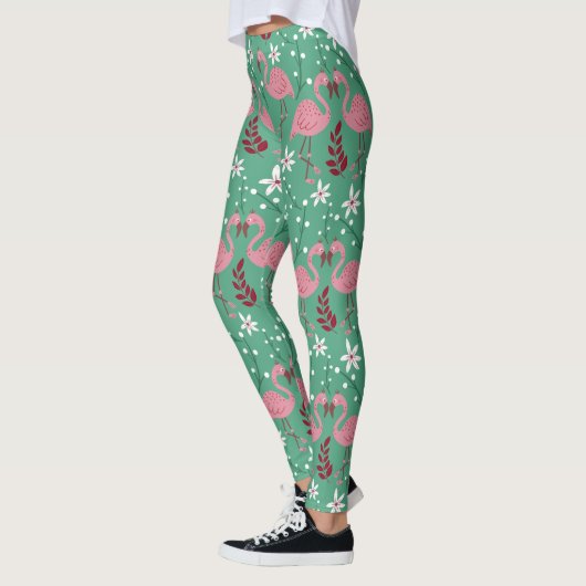 Floral Flamingo nahtloses Muster rosa grün Leggings (Links)