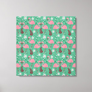 Floral Flamingo nahtloses Muster rosa grün Leinwanddruck