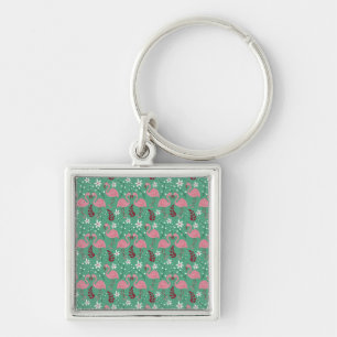 Floral Flamingo nahtloses Muster rosa grün Schlüsselanhänger