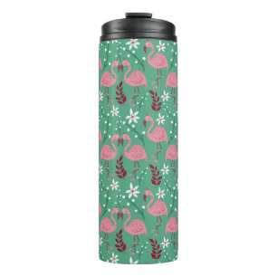 Floral Flamingo nahtloses Muster rosa grün Thermosbecher
