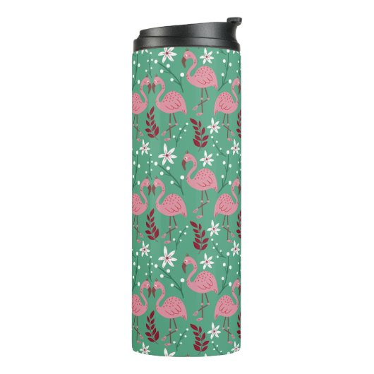 Floral Flamingo nahtloses Muster rosa grün Thermosbecher (Nach links gedreht)