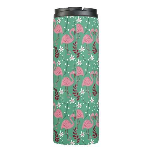 Floral Flamingo nahtloses Muster rosa grün Thermosbecher (Rückseite)