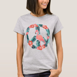 Floral Flamingo Peace Sign Niedlich Pink T - Shirt