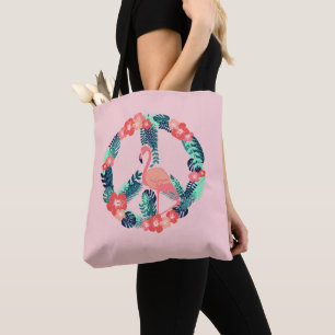 Floral Flamingo Peace Sign Niedlich Pink Tasche