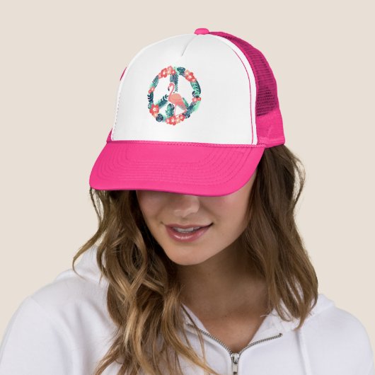 Floral Flamingo Peace Sign Niedlich Pink Truckerkappe (Beispiel)