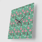 Floral flamingo seamless pattern pink green quadratische wanduhr (Winkel)