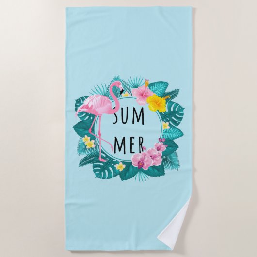 Floral Flamingo Summer Bliss Strandtuch (Vorderseite)