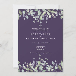 Floral Flieder Grünes Purple QR-Code Hochzeit Einladung