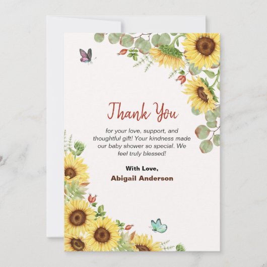 Floral Flower Baby Shower Thank You Flat Cards Dankeskarte (Vorderseite)