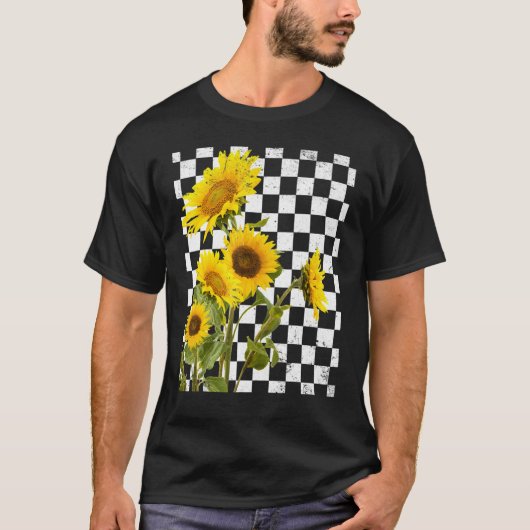 Floral Flower Enthusiast Checkerboard Chess Sunflo T-Shirt (Vorderseite)