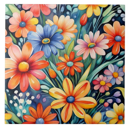 Floral flower modern art print ceramic tile fliese (Vorderseite)