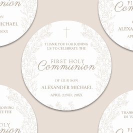 Floral Flowers Christian Cross Baptism Thank You Runder Aufkleber