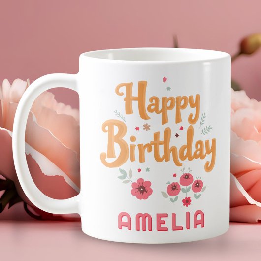 Floral Flowers Happy Birthday Handlettering Kaffeetasse